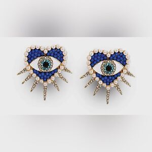 Blue heart evil eye earrings M77